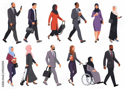 Diverse group of people walking representing modern urban life and inclusion