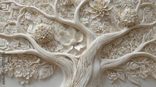 white tree of life with many flowers