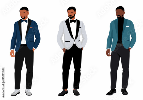Three stylish african american men in formal attire posing together