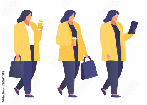 Three women walking each with distinct actions and carrying shopping bags