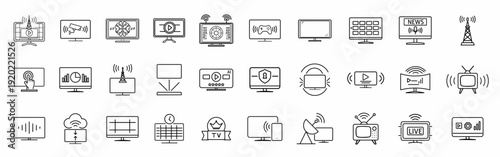 Digital Device and Screen Stroke Icon Collection. Editable Outline Icons Featuring TV, Monitor, Laptop, Smartphone and Display Technology Set.
