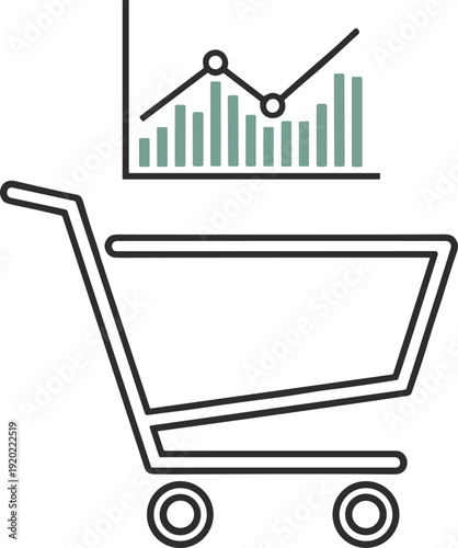 Shopping cart with growing sales graph
