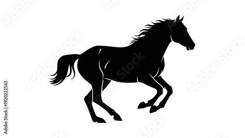 Silhouette of a running horse against a white background.