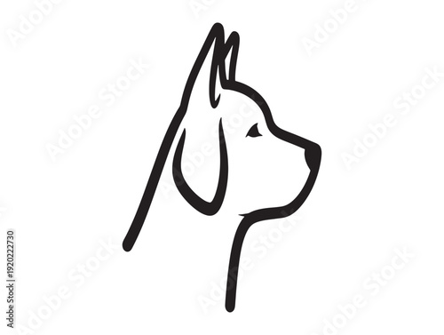 A simple line drawing of a dog's head in profile