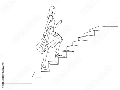 Woman climbing stairs with purse ascending to new heights with determination and purpose