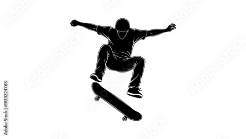 Silhouette of a skateboarder performing a trick mid-air.