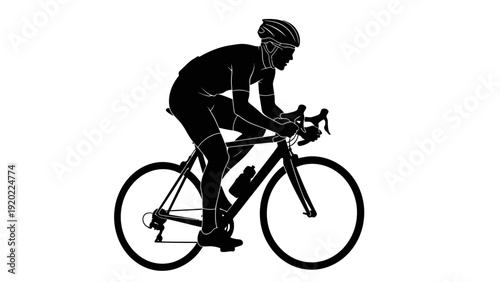 Silhouette of a cyclist riding a bicycle wearing a helmet.