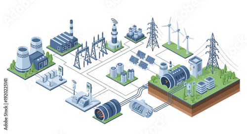 Sustainable Energy Infrastructure with Renewable Sources and Storage.