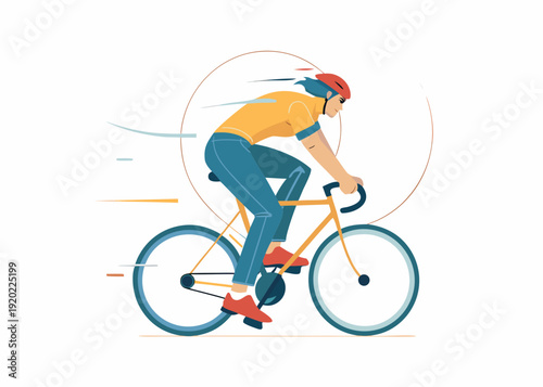 A cyclist in motion depicted in a vibrant illustrative style