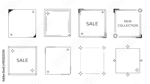 Minimalist decorative frame sale promotion marketing icon set variations