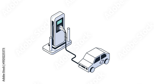 Electric car charging at a public charging station.