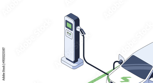 Electric car charging at a public charging station.