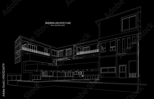 3d wireframe of building. sketch design.Vector