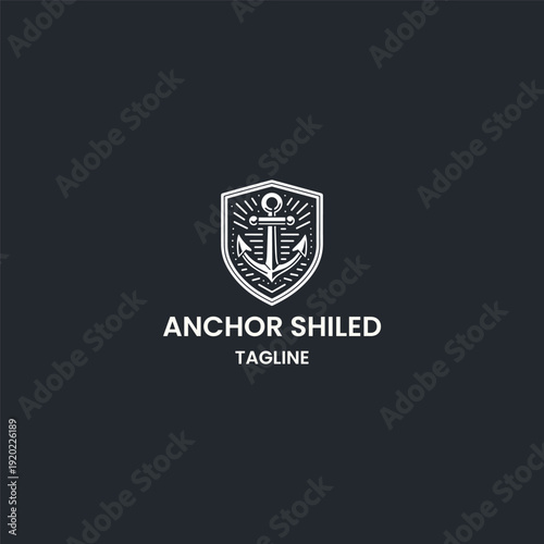 Anchor shield logo style icon design template vector illustration