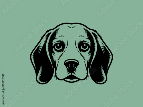 A detailed graphic portrait of a beagle s head showcasing its expressive eyes and floppy ears