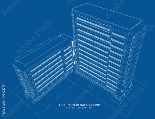 3d wireframe of building. sketch design.Vector