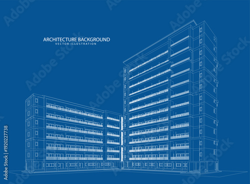 3d wireframe of building. sketch design.Vector
