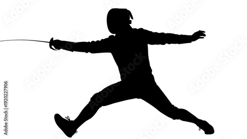 Silhouette of a fencer in action holding a sword.