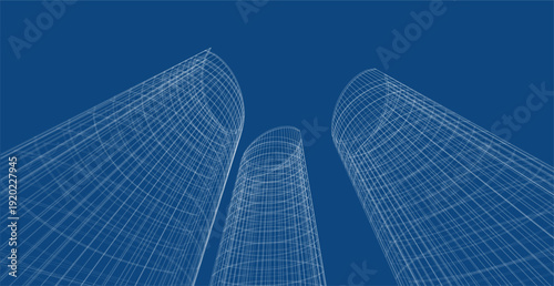 3d wireframe of building. sketch design.Vector