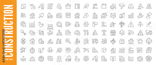 Outline Real Estate and Construction line icons set. Industry and construction linear icons collection. Construction, renovation architecture, engineer, building, blueprint and home repair tools.