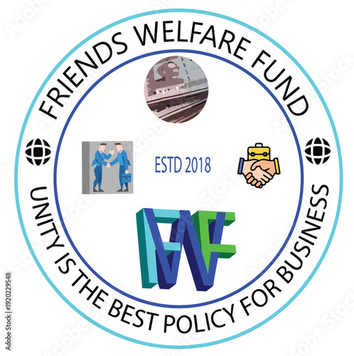 A circular logo for friends welfare fund established in 2018 featuring images and text high quality professional detailed
