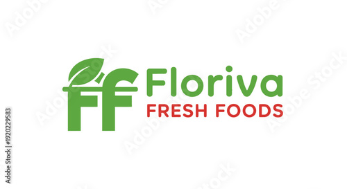 Green Leaf Shaped FF Initials Logo for Fresh Foods Brand on Isolated White Background