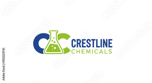 Scientific chemical company logo for Crestline Chemicals with a stylized beaker or flask icon, isolated white background.