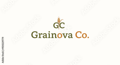 Agricultural and food company logo for Grainova Co. with a stylized wheat stalk, isolated white background.