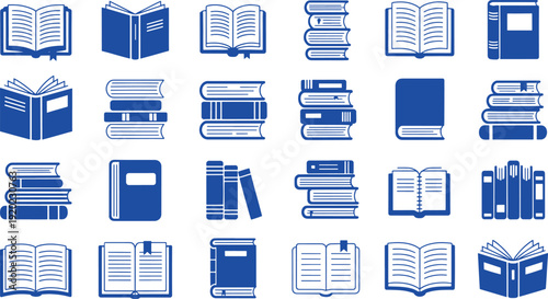 Blue black book in various styles and arrangements book blue symbols white background