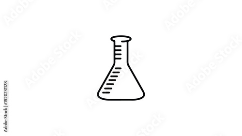 A simple, clean, and modern black and white outline illustration of a laboratory flask, perfect for science and education graphics