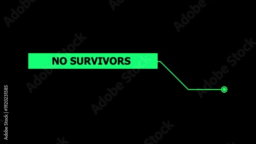 Animation of HUD elements with text No Survivors. Animate a white callous for text. HUD elements on black background. Futuristic callout titles. Virtual sci fi textbox for HUD.