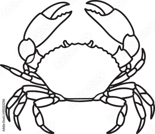 Black outline of a crab with claws raised crustacean black and white sea creature