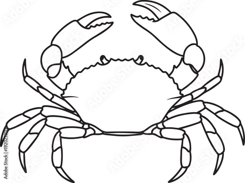 Black outline of a crab with claws raised on a white background crustacean seafood ocean