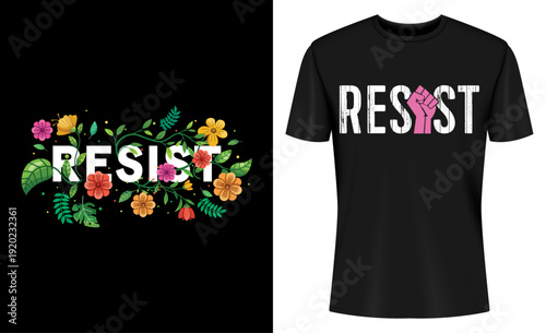 Resist Floral and Distressed T-shirt Design