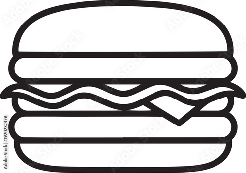Black outline of a hamburger with cheese and wavy lettuce cheeseburger fast food