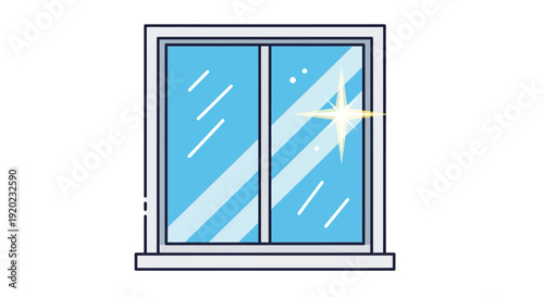 A clean, sparkling window with a white frame, reflecting light and showing a clear view.