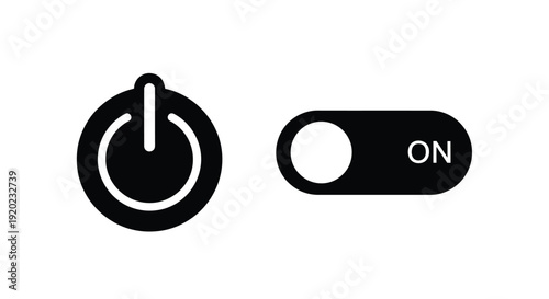 Power button and toggle switch displayed in a dark silhouette