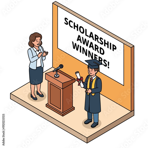 Graduation Ceremony Scholarship Award Winner on Stage.
