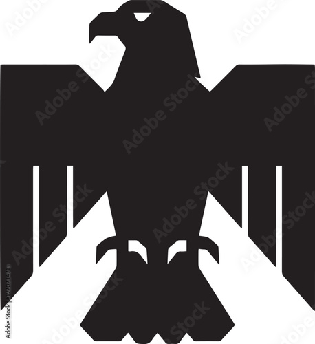 Black silhouette of a stylized eagle with outstretched wings on a white background bird