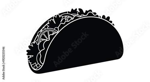 A detailed black silhouette of a vibrant taco with filling silhouette