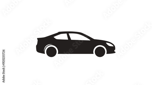 Sleek black sedan car icon illustration on white background.