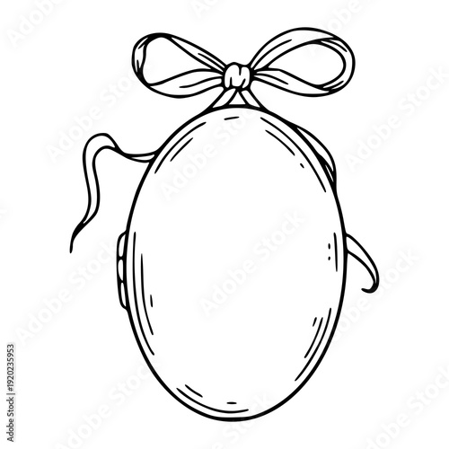 vintage oval locket illustration with decorative bow ribbon
