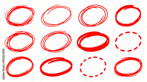 Red Marker Circle Vector – Hand-Drawn Scribble Ovals and Highlight Rings for Document Annotation, Emphasis Graphics, and Creative Design Elements