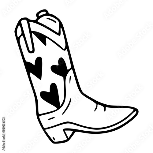 retro western boot doodle with hearts decoration