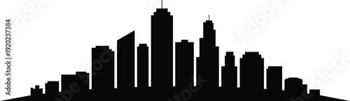 Diverse collection of modern highrise buildings silhouetted against a clean white backdrop