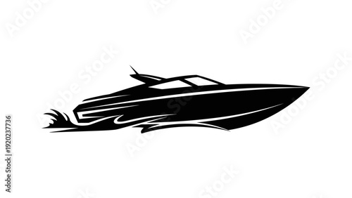 Sleek Silhouette of a Motorboat Speeding Through the Water.