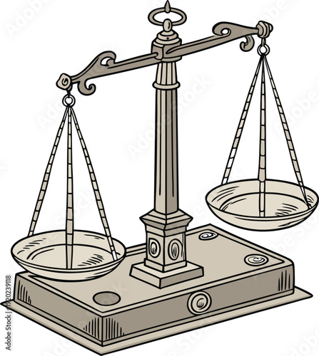 Beige balance scale with two empty plates