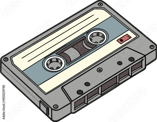 Gray cassette tape with red button