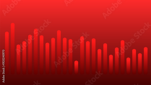 Red gradient background with vertical bars resembling soundwave or equalizer