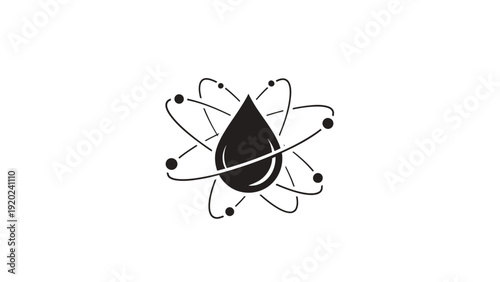 Water drop with atomic structure symbol.